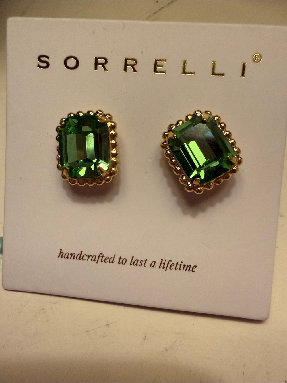 Sorrelli Gold-Trim Emerald Green Crystal Stud Earrings